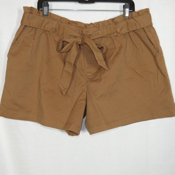 CCB High Rise Ruffled Waist Belted Paperbag Shorts Desert Ochre XL Petite - Picture 1 of 8